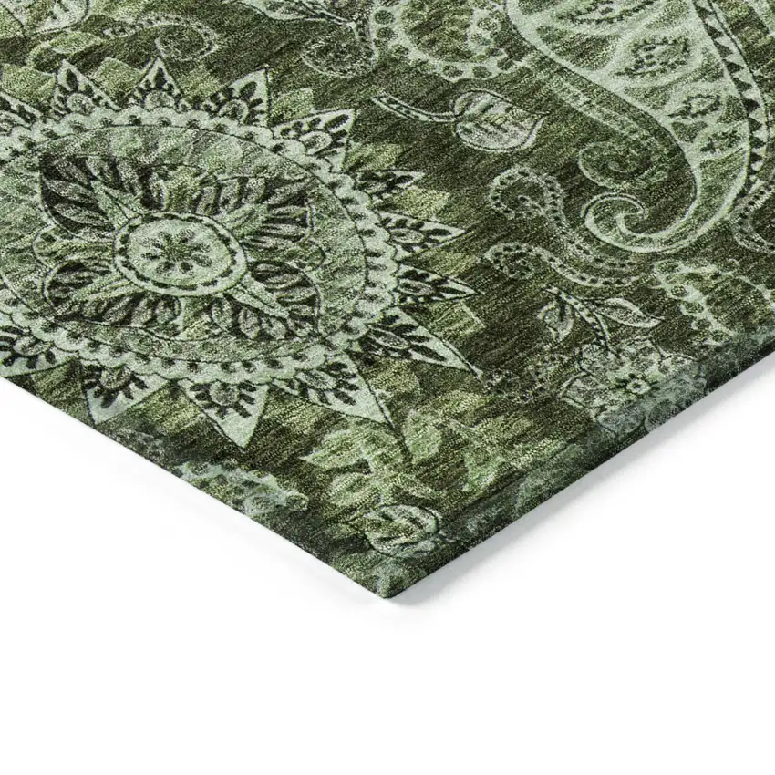 Olive Green Charcoal And Gray Floral Medallion Washable Indoor Outdoor Area Rug Photo 4