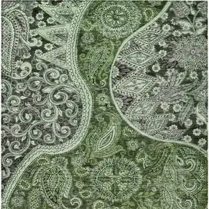 Photo of Olive Green Charcoal And Gray Floral Medallion Washable Indoor Outdoor Area Rug