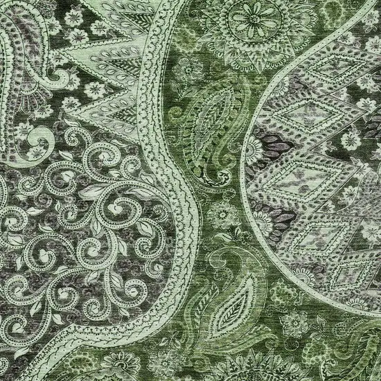 Olive Green Charcoal And Gray Floral Medallion Washable Indoor Outdoor Area Rug Photo 5