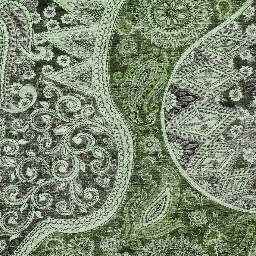 Olive Green Charcoal And Gray Floral Medallion Washable Indoor Outdoor Area Rug Photo 5