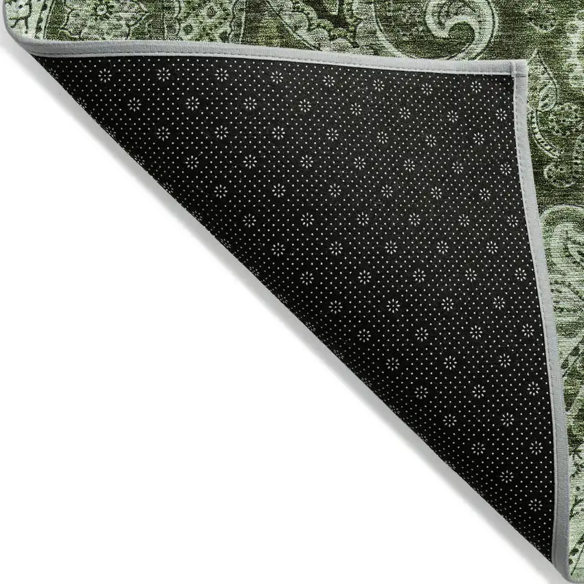 Olive Green Charcoal And Gray Floral Medallion Washable Indoor Outdoor Area Rug Photo 3