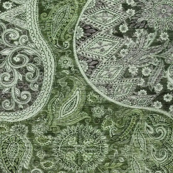 Olive Green Charcoal And Gray Floral Medallion Washable Indoor Outdoor Area Rug Photo 5
