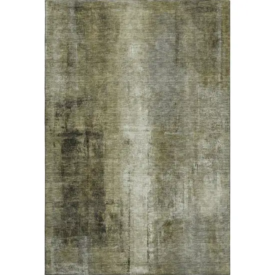 Olive Green Charcoal And Ivory Abstract Washable Area Rug With UV Protection Photo 7