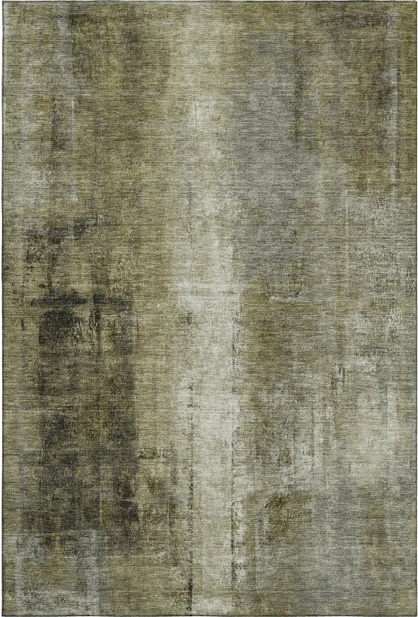 Olive Green Charcoal And Ivory Abstract Washable Area Rug With UV Protection Photo 7