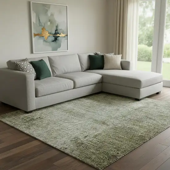 Olive Green Charcoal And Ivory Abstract Washable Area Rug With UV Protection Photo 2