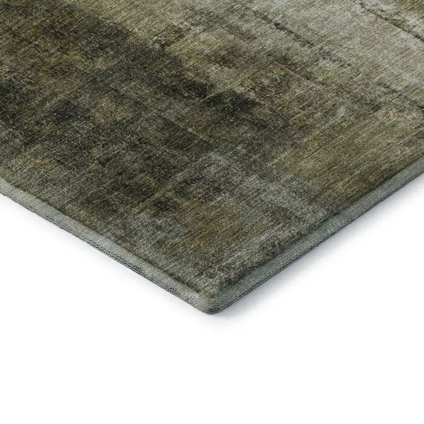 Olive Green Charcoal And Ivory Abstract Washable Area Rug With UV Protection Photo 9