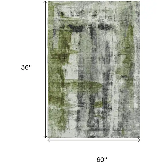 Olive Green Charcoal And Ivory Abstract Washable Area Rug With UV Protection Photo 9