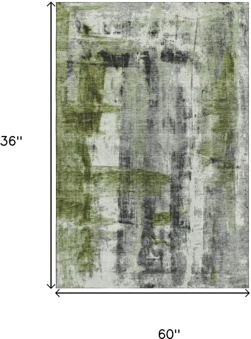 Olive Green Charcoal And Ivory Abstract Washable Area Rug With UV Protection Photo 9