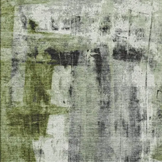Olive Green Charcoal And Ivory Abstract Washable Area Rug With UV Protection Photo 3