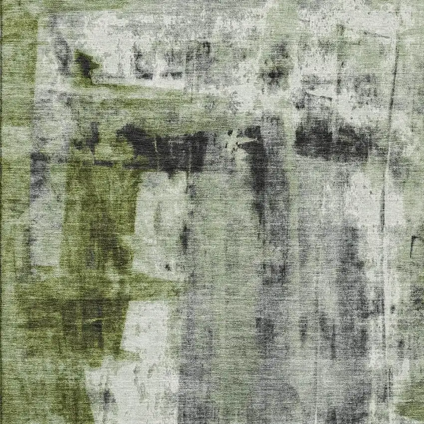 Olive Green Charcoal And Ivory Abstract Washable Area Rug With UV Protection Photo 3