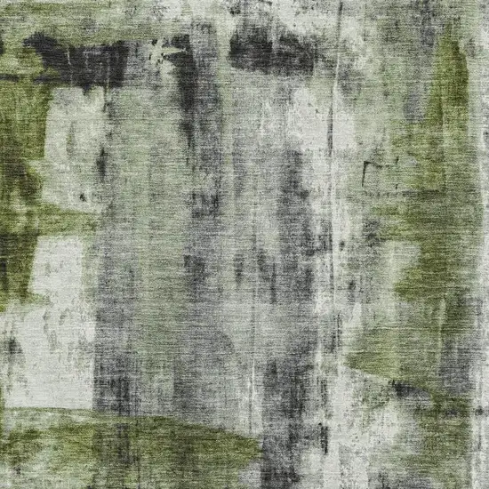 Olive Green Charcoal And Ivory Abstract Washable Area Rug With UV Protection Photo 3