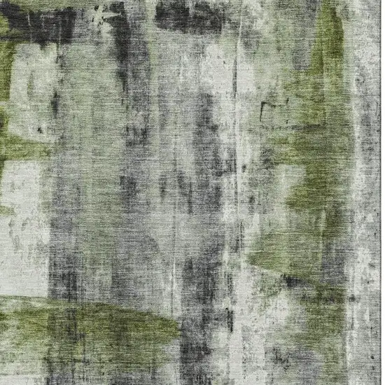 Olive Green Charcoal And Ivory Abstract Washable Area Rug With UV Protection Photo 3