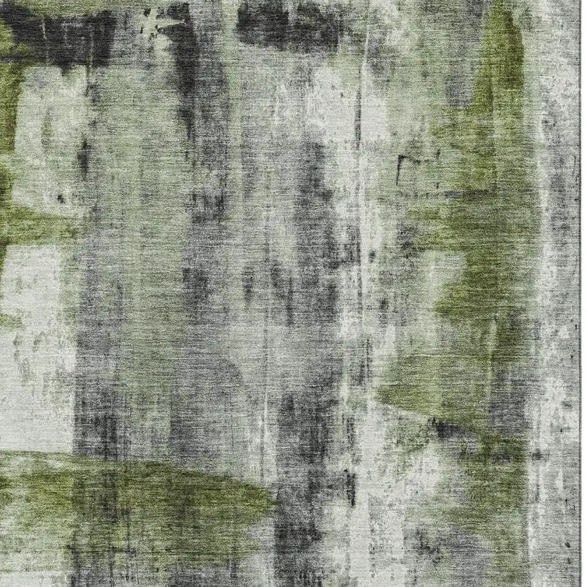 Olive Green Charcoal And Ivory Abstract Washable Area Rug With UV Protection Photo 3