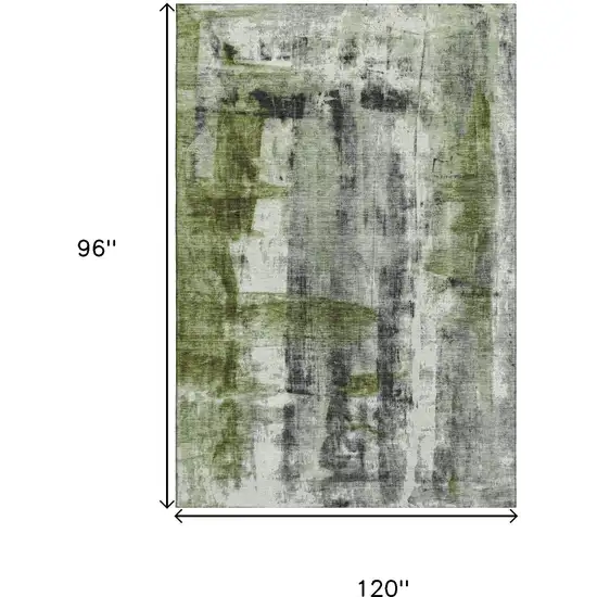 Olive Green Charcoal And Ivory Abstract Washable Area Rug With UV Protection Photo 9