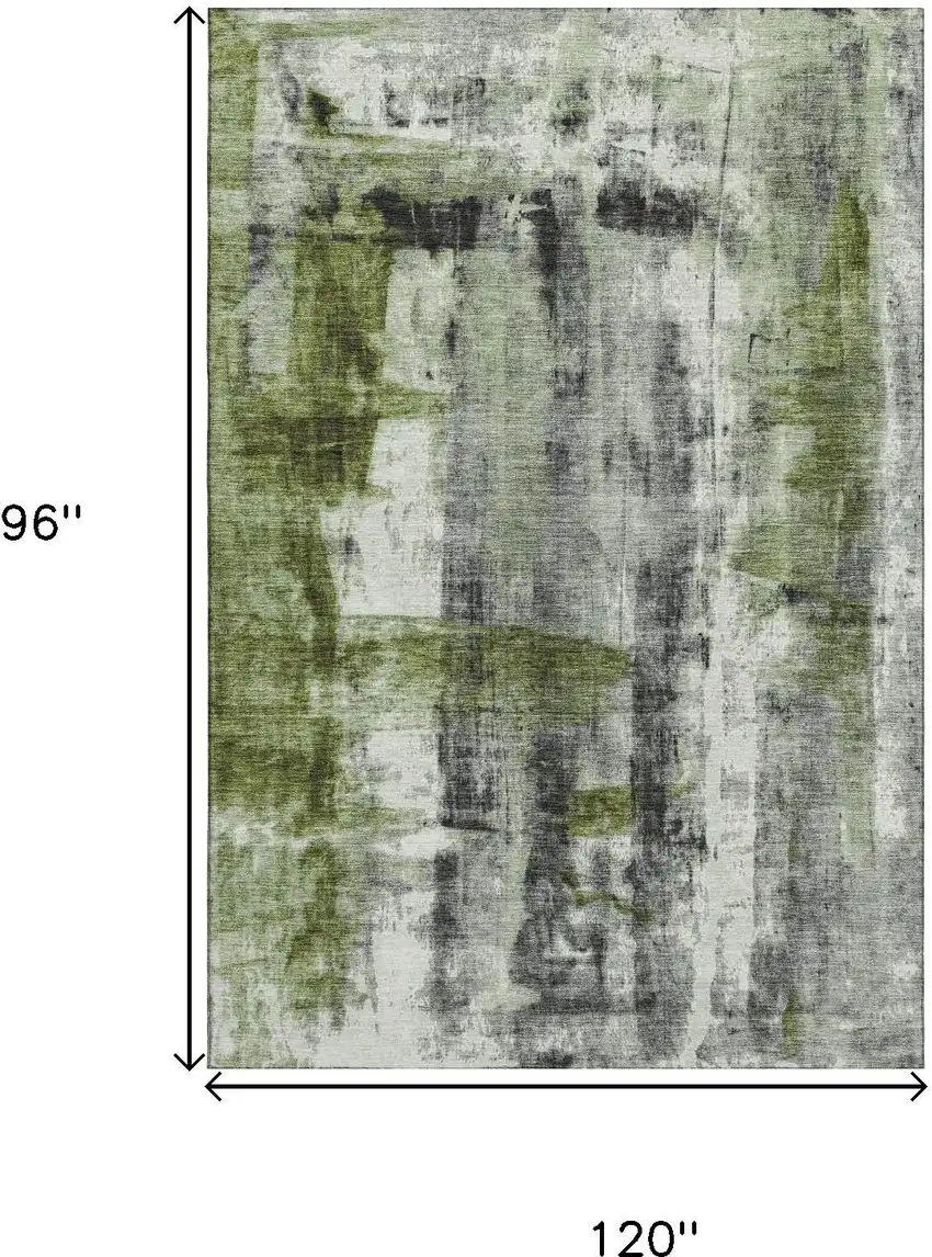 Olive Green Charcoal And Ivory Abstract Washable Area Rug With UV Protection Photo 9
