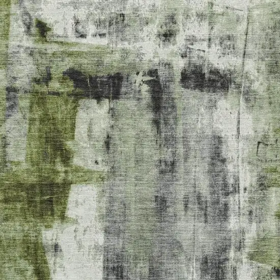 Olive Green Charcoal And Ivory Abstract Washable Area Rug With UV Protection Photo 3