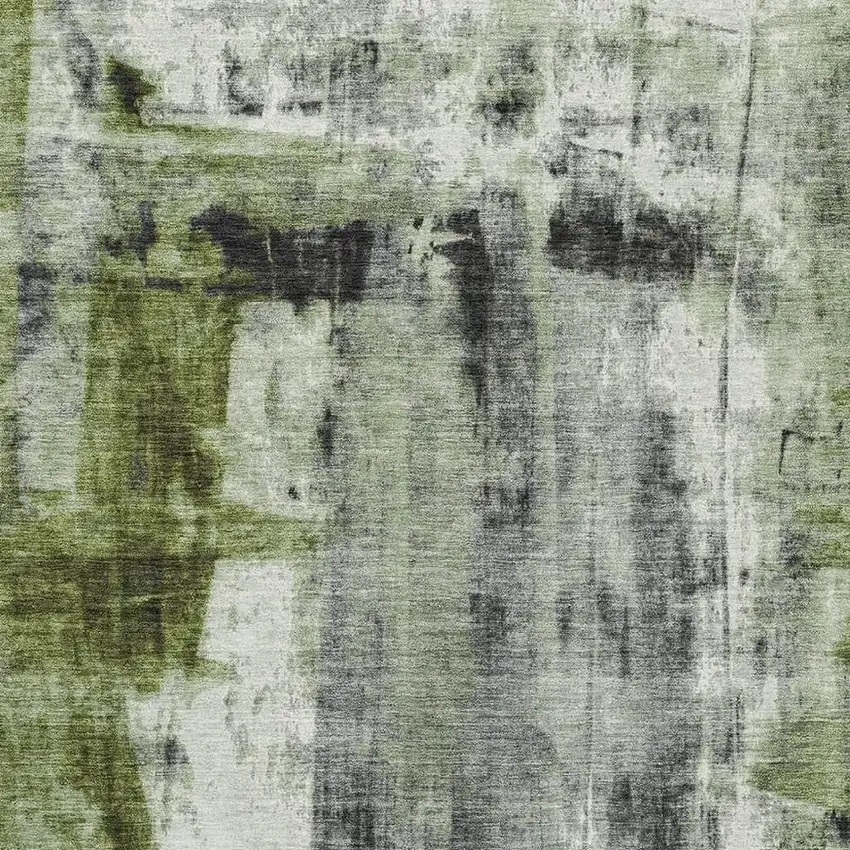 Olive Green Charcoal And Ivory Abstract Washable Area Rug With UV Protection Photo 3