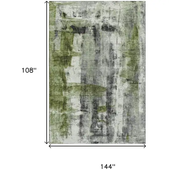 Olive Green Charcoal And Ivory Abstract Washable Area Rug With UV Protection Photo 9