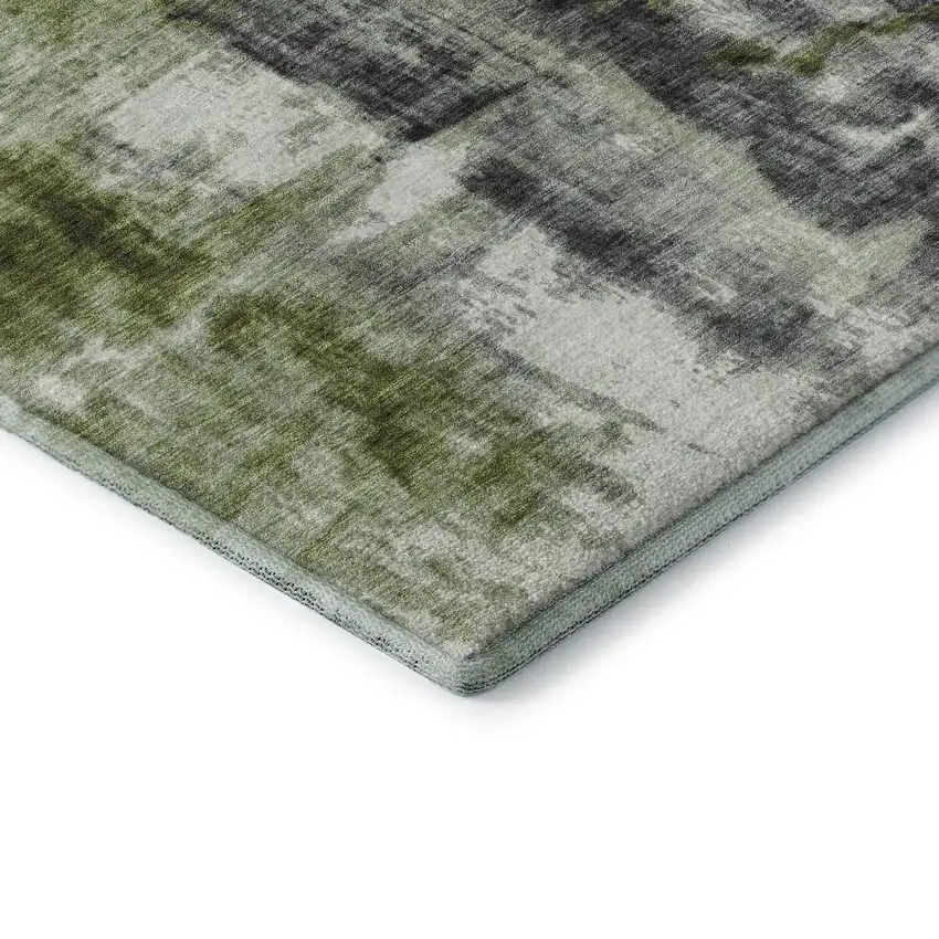 Olive Green Charcoal And Ivory Abstract Washable Area Rug With UV Protection Photo 7
