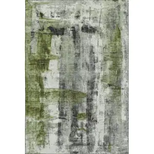 Photo of Olive Green Charcoal And Ivory Abstract Washable Area Rug With UV Protection