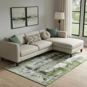 Photo of Olive Green Charcoal And Ivory Abstract Washable Area Rug With UV Protection