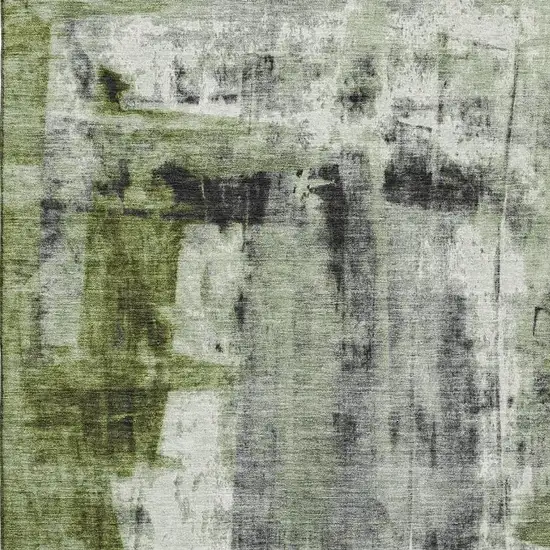 Olive Green Charcoal And Ivory Abstract Washable Area Rug With UV Protection Photo 4