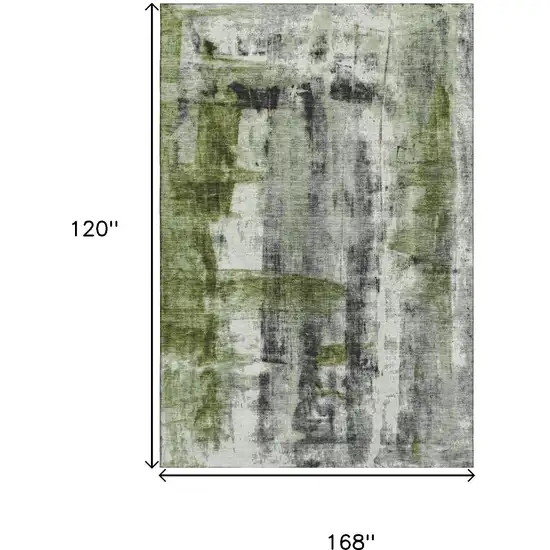 Olive Green Charcoal And Ivory Abstract Washable Area Rug With UV Protection Photo 9