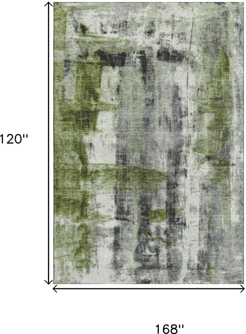 Olive Green Charcoal And Ivory Abstract Washable Area Rug With UV Protection Photo 9