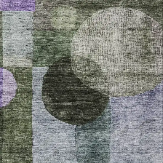 Olive Green Charcoal And Purple Geometric Washable Indoor Outdoor Area Rug Photo 5