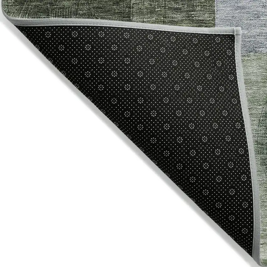 Olive Green Charcoal And Purple Geometric Washable Indoor Outdoor Area Rug Photo 3