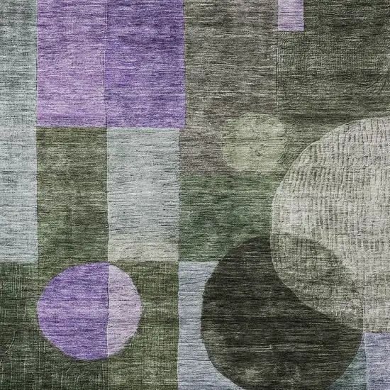 Olive Green Charcoal And Purple Geometric Washable Indoor Outdoor Area Rug Photo 5