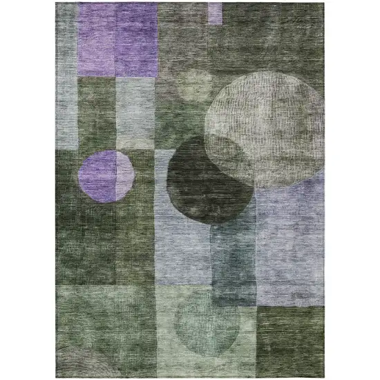 Olive Green Charcoal And Purple Geometric Washable Indoor Outdoor Area Rug Photo 2