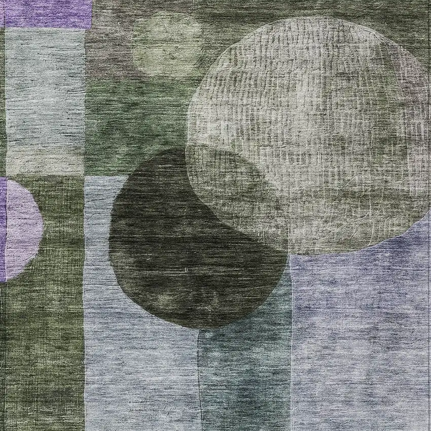 Olive Green Charcoal And Purple Geometric Washable Indoor Outdoor Area Rug Photo 5