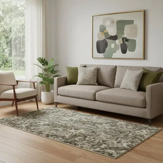 Olive Green Copper And Ivory Abstract Washable Area Rug With UV Protection Photo 2