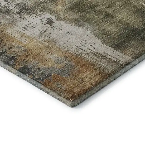 Olive Green Copper And Ivory Abstract Washable Area Rug With UV Protection Photo 7