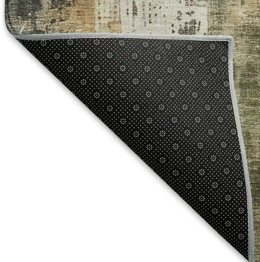 Olive Green Copper And Ivory Abstract Washable Area Rug With UV Protection Photo 5