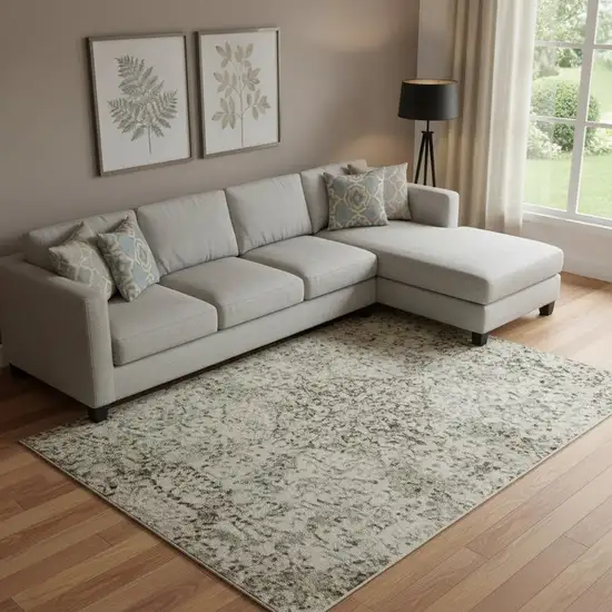 Olive Green Copper And Ivory Abstract Washable Area Rug With UV Protection Photo 2