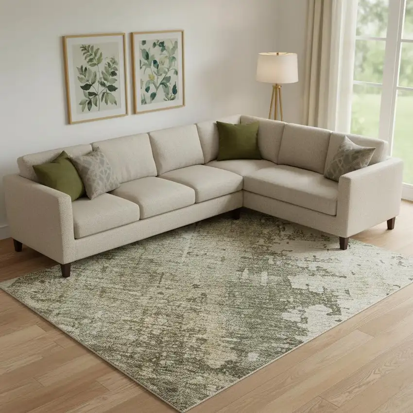 Olive Green Copper And Ivory Abstract Washable Area Rug With UV Protection Photo 2