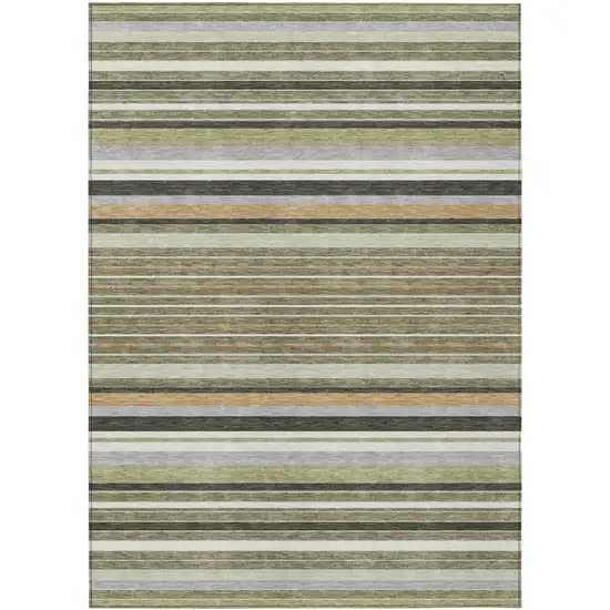 Olive Green Copper And Ivory Striped Washable Indoor Outdoor Area Rug Photo 2