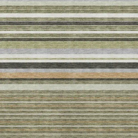 Olive Green Copper And Ivory Striped Washable Indoor Outdoor Area Rug Photo 7