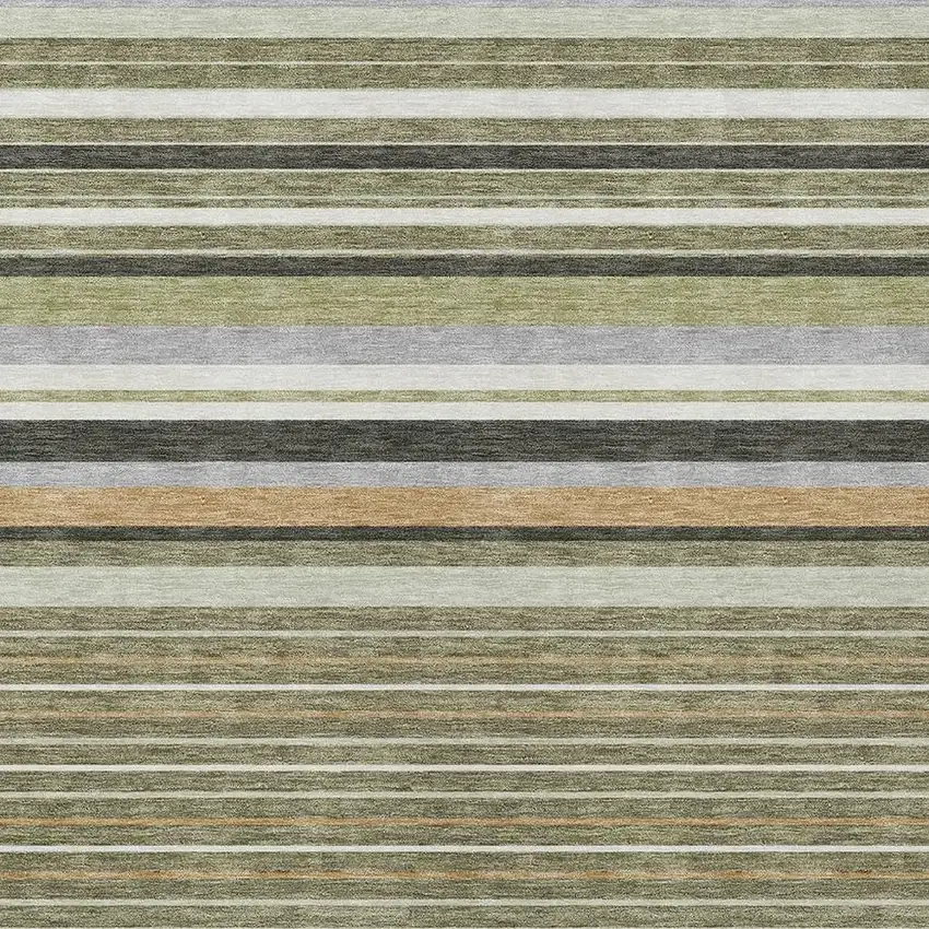 Olive Green Copper And Ivory Striped Washable Indoor Outdoor Area Rug Photo 7