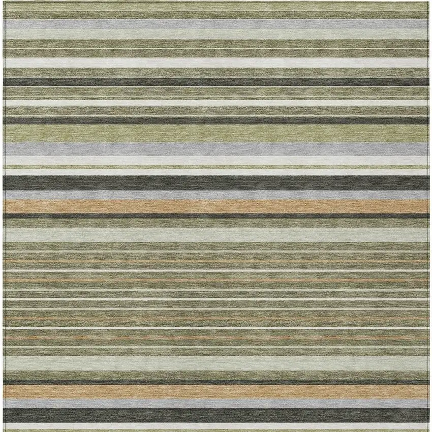 Olive Green Copper And Ivory Striped Washable Indoor Outdoor Area Rug Photo 4