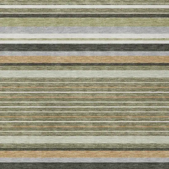 Olive Green Copper And Ivory Striped Washable Indoor Outdoor Area Rug Photo 7