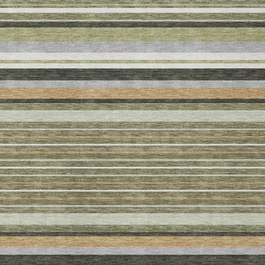 Olive Green Copper And Ivory Striped Washable Indoor Outdoor Area Rug Photo 7