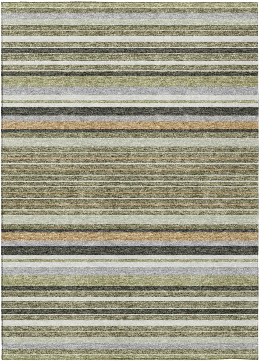 Olive Green Copper And Ivory Striped Washable Indoor Outdoor Area Rug Photo 2