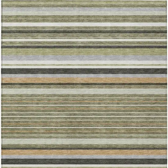 Olive Green Copper And Ivory Striped Washable Indoor Outdoor Area Rug Photo 4