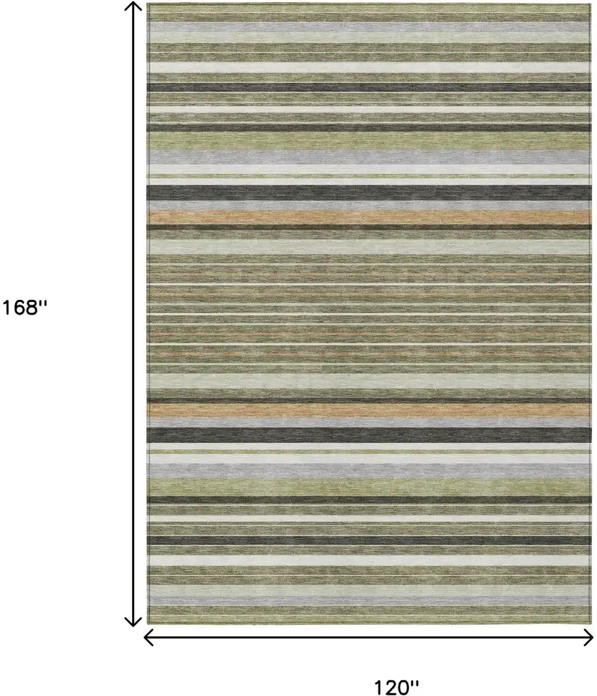 Olive Green Copper And Ivory Striped Washable Indoor Outdoor Area Rug Photo 3