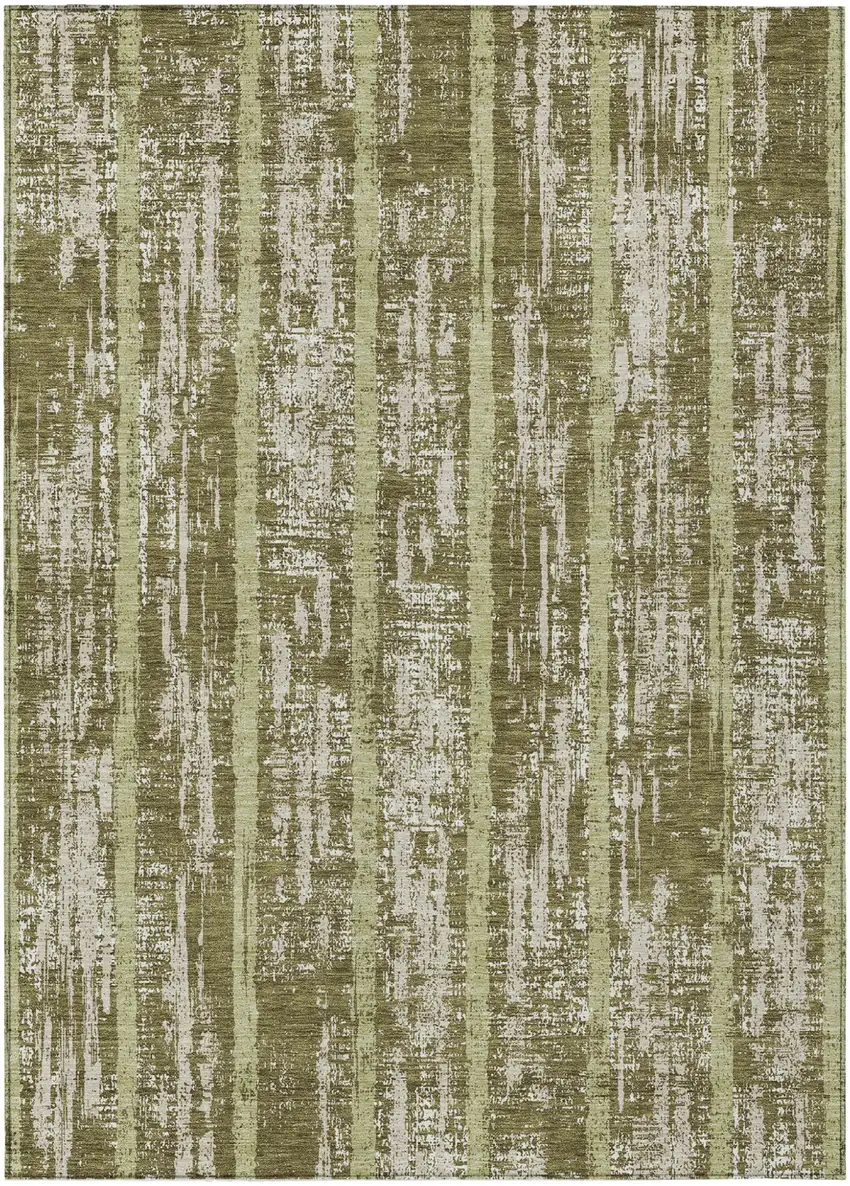 Olive Green Dark Green And Beige Striped Washable Indoor Outdoor Area Rug Photo 2