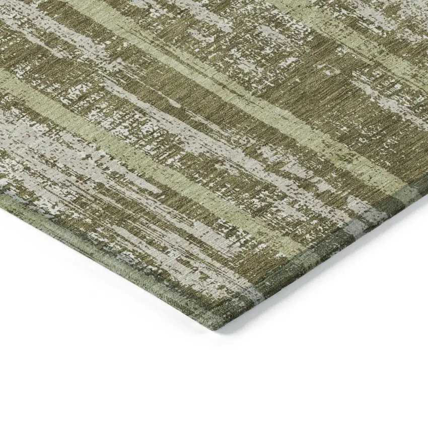 Olive Green Dark Green And Beige Striped Washable Indoor Outdoor Area Rug Photo 6