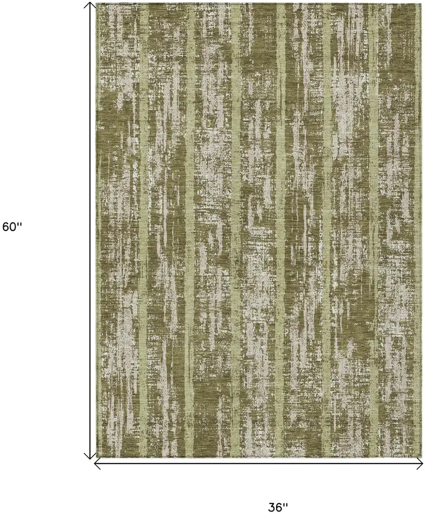 Olive Green Dark Green And Beige Striped Washable Indoor Outdoor Area Rug Photo 3